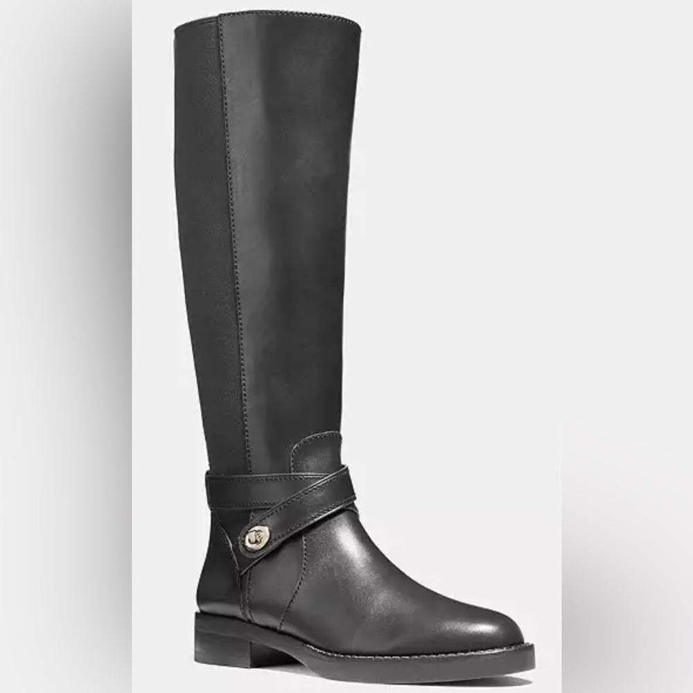 🚨 COACH Black Leather Turn-lock Riding Boots Size 7